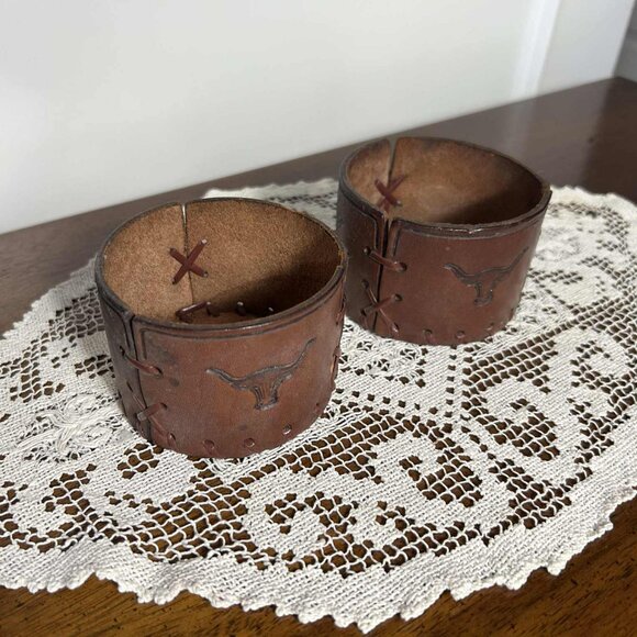 Vintage Libbey BAMCO Longhorn tooled leather barware sleeves - Picture 1 of 8